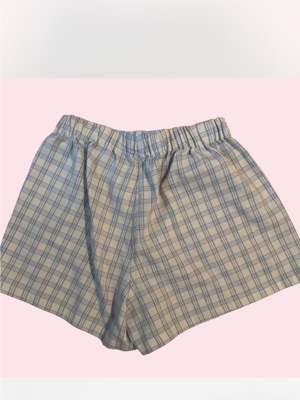 Brandy Melville Blue and White Plaid Elastic-Waist Shorts